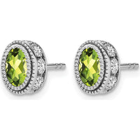 14K White Gold Oval Peridot and Diamond Earrings - 0.45 Carat Peridot, 0.19 Carat Total Diamond Weight by Monteluci Fine Jewelry