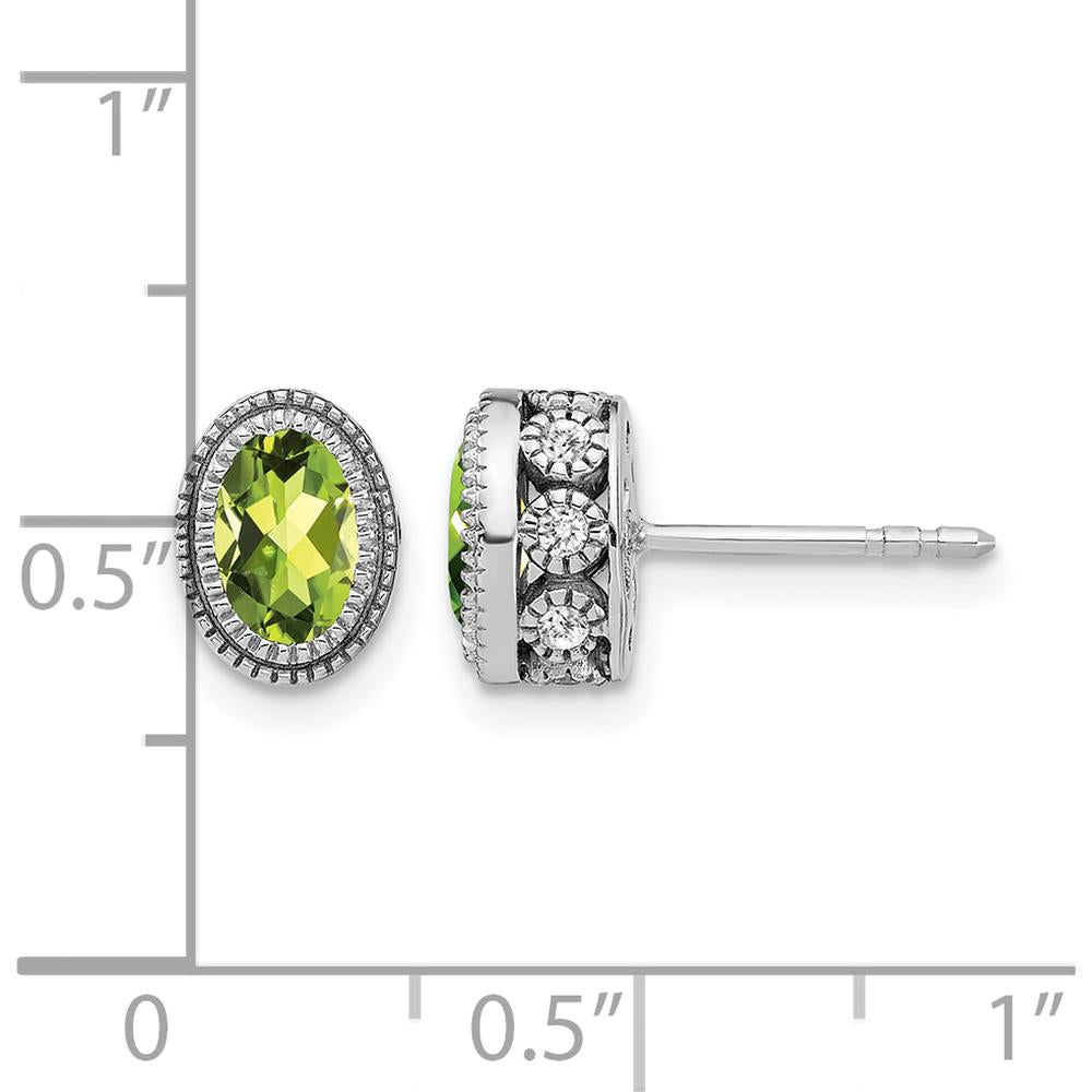 14K White Gold Oval Peridot and Diamond Earrings - 0.45 Carat Peridot, 0.19 Carat Total Diamond Weight by Monteluci Fine Jewelry
