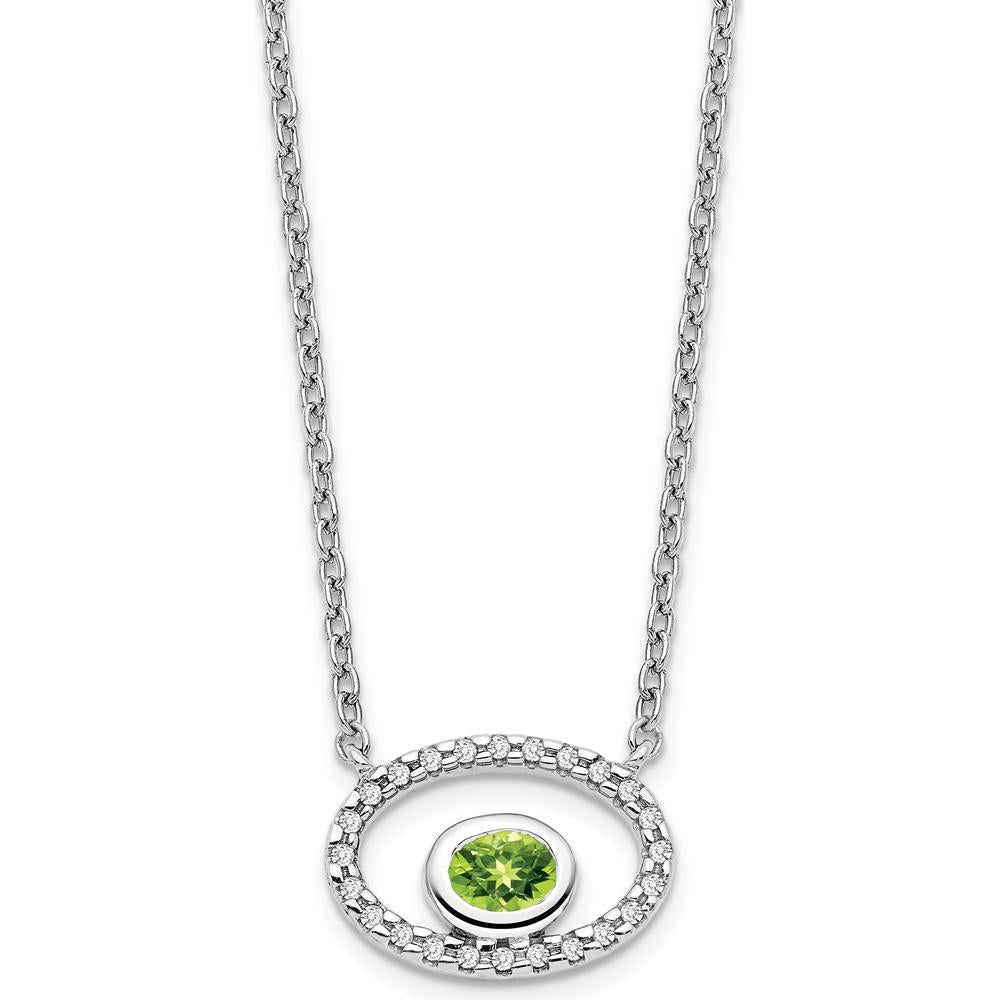 14K White Gold Oval Peridot and Diamond Halo Pendant Necklace - 0.22 Carat Peridot, 0.072 Carat Diamond Total Weight by Lumare Gioia