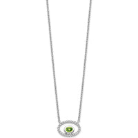 14K White Gold Oval Peridot and Diamond Halo Pendant Necklace - 0.22 Carat Peridot, 0.072 Carat Diamond Total Weight by Lumare Gioia
