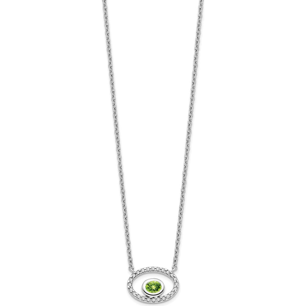 14K White Gold Oval Peridot and Diamond Halo Pendant Necklace - 0.22 Carat Peridot, 0.072 Carat Diamond Total Weight by Lumare Gioia