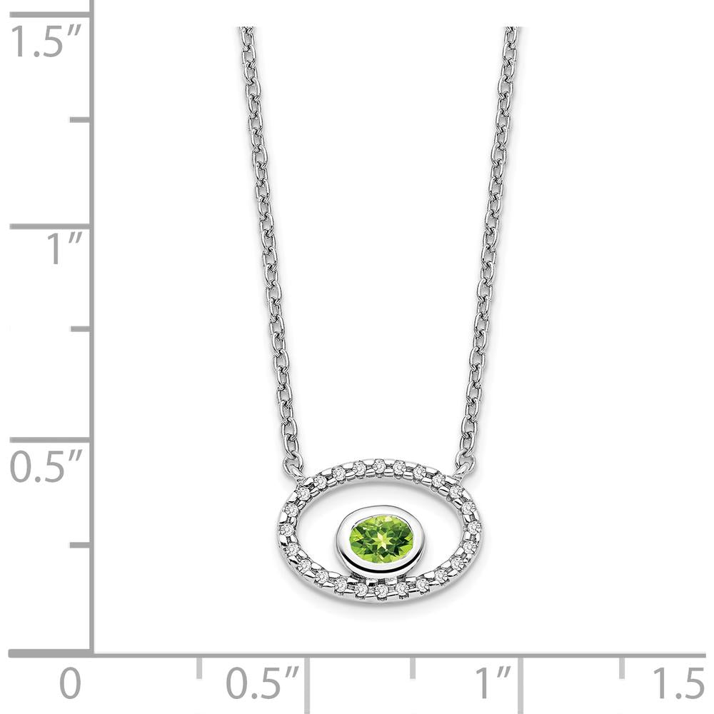 14K White Gold Oval Peridot and Diamond Halo Pendant Necklace - 0.22 Carat Peridot, 0.072 Carat Diamond Total Weight by Lumare Gioia