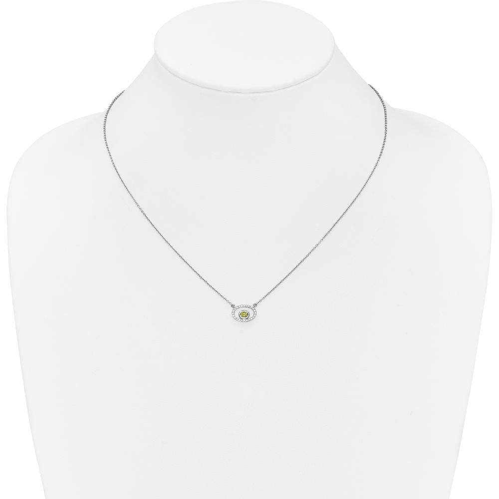 14K White Gold Oval Peridot and Diamond Halo Pendant Necklace - 0.22 Carat Peridot, 0.072 Carat Diamond Total Weight by Lumare Gioia