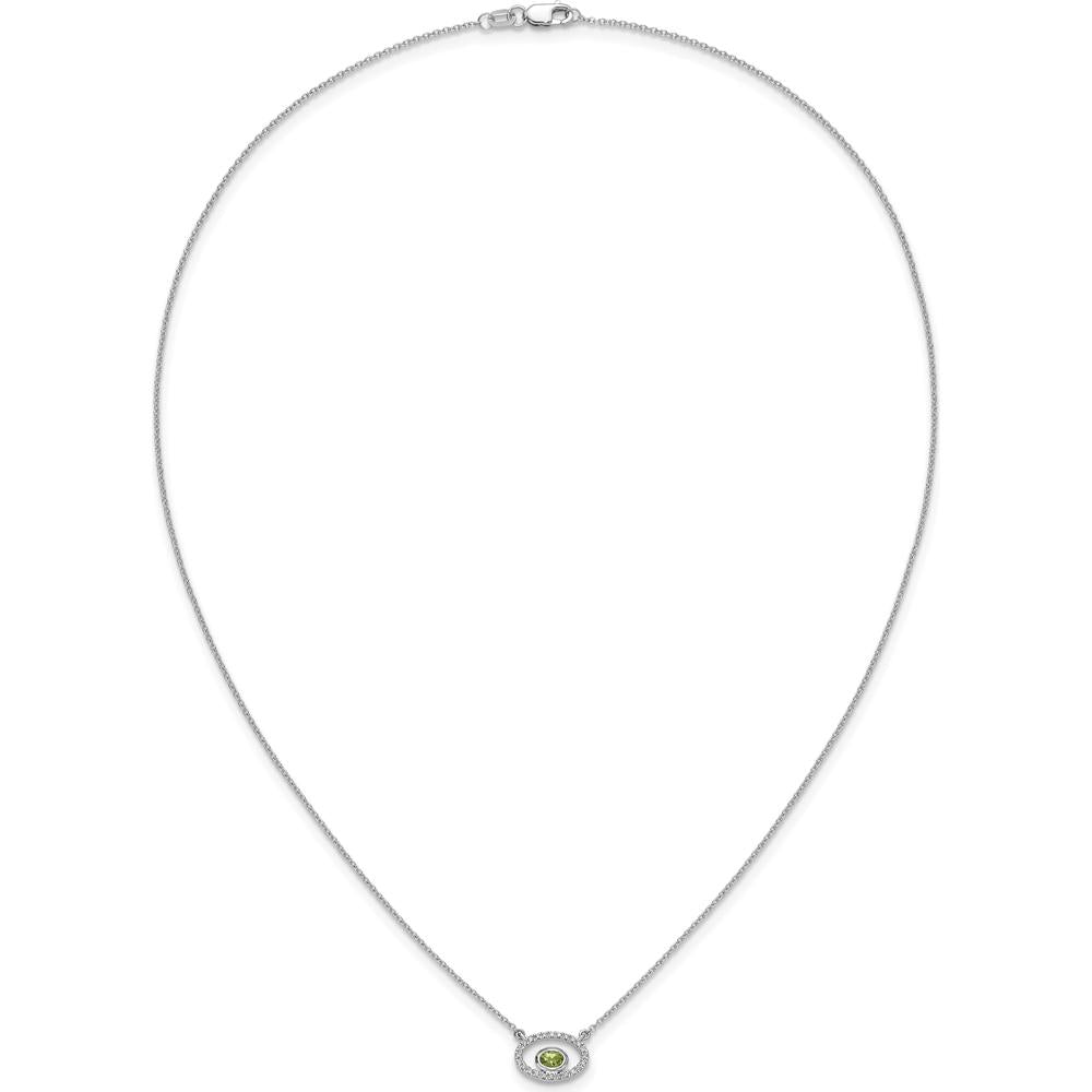 14K White Gold Oval Peridot and Diamond Halo Pendant Necklace - 0.22 Carat Peridot, 0.072 Carat Diamond Total Weight by Lumare Gioia
