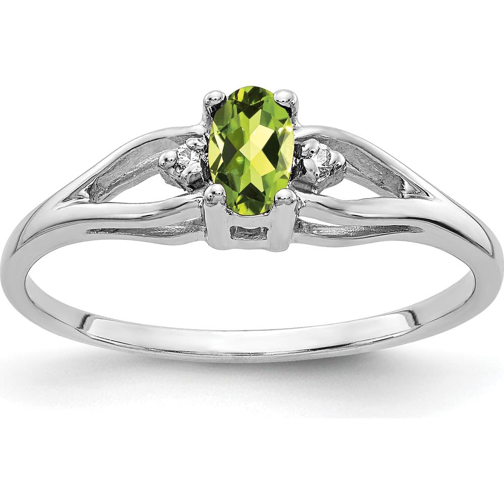 14K White Gold Oval Peridot and Diamond Ring - 0.250 Carat Peridot, 0.01 Carat Total Diamond Weight by Monteluci Fine Jewelry