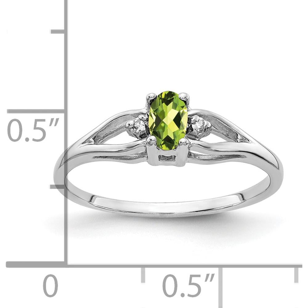 14K White Gold Oval Peridot and Diamond Ring - 0.250 Carat Peridot, 0.01 Carat Total Diamond Weight by Monteluci Fine Jewelry