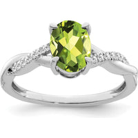 14K White Gold Oval Peridot and Diamond Ring - 1.28 Carat Peridot, 0.07 Carat Diamond by 0