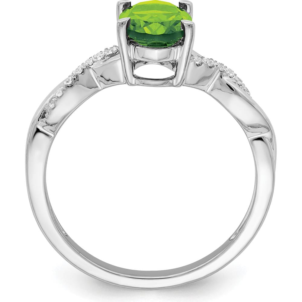 14K White Gold Oval Peridot and Diamond Ring - 1.28 Carat Peridot, 0.07 Carat Diamond by 0