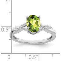 14K White Gold Oval Peridot and Diamond Ring - 1.28 Carat Peridot, 0.07 Carat Diamond by 0
