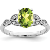 14K White Gold Oval Peridot and Diamond Ring - 1.28 Carat Total Gemstone Weight by 0
