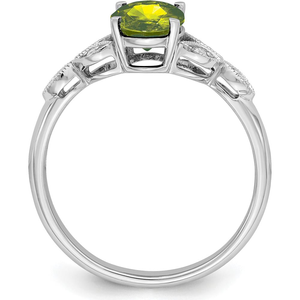 14K White Gold Oval Peridot and Diamond Ring - 1.28 Carat Total Gemstone Weight by 0