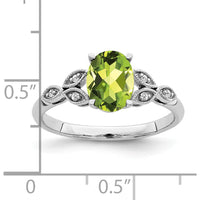 14K White Gold Oval Peridot and Diamond Ring - 1.28 Carat Total Gemstone Weight by 0
