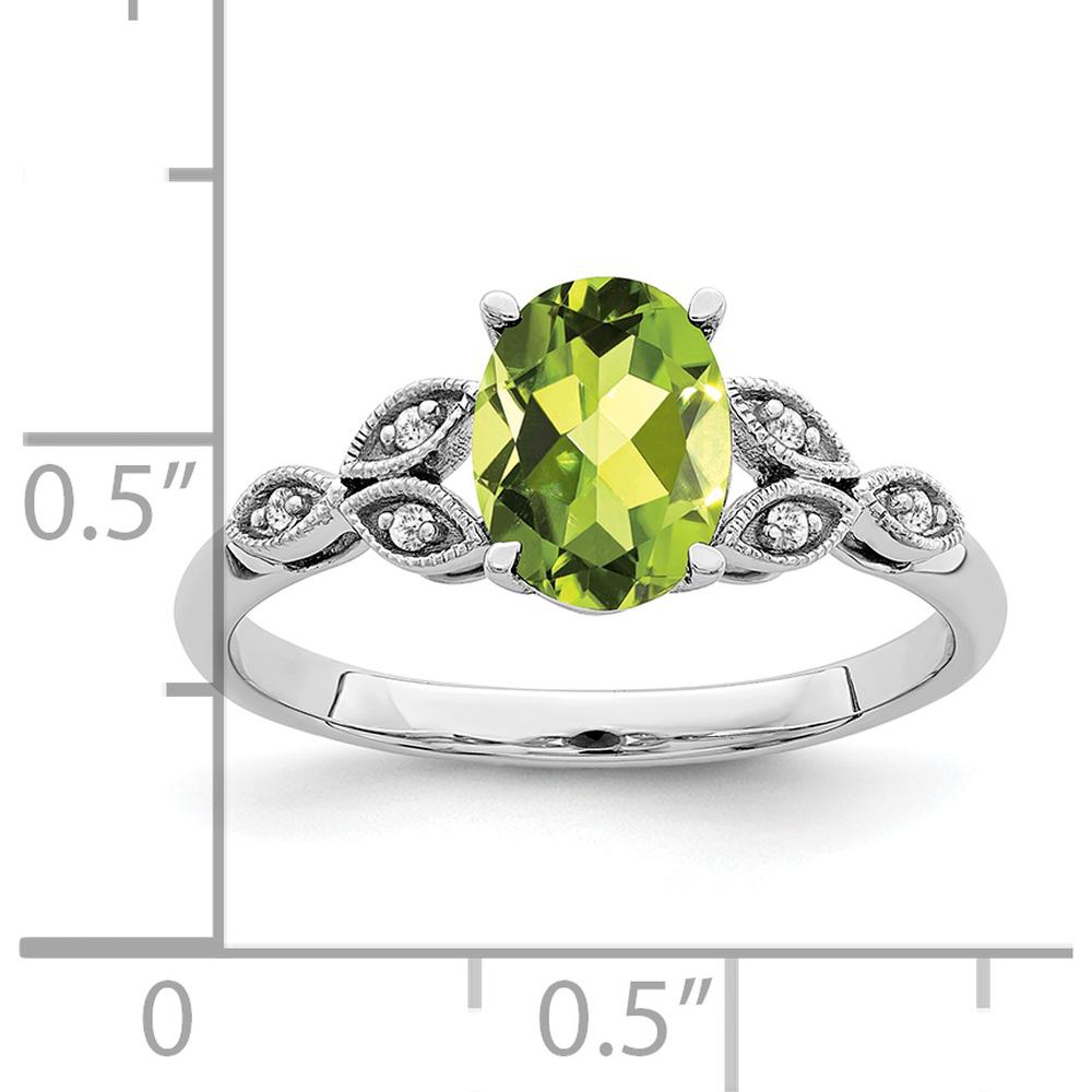 14K White Gold Oval Peridot and Diamond Ring - 1.28 Carat Total Gemstone Weight by 0