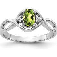 14K White Gold Oval Peridot and Diamond Ring with Faceted Round Diamonds - 0.45 Carat Peridot, 0.012 Carat Diamond Total Weight by Monteluci Fine Jewelry