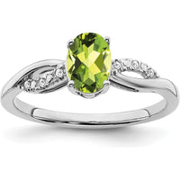 14K White Gold Oval Peridot and Diamond Ring with Tapered Band - 1.21 Carat Peridot, 0.048 Carat Diamond Total Weight by 0