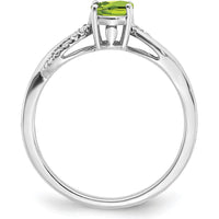 14K White Gold Oval Peridot and Diamond Ring with Tapered Band - 1.21 Carat Peridot, 0.048 Carat Diamond Total Weight by 0