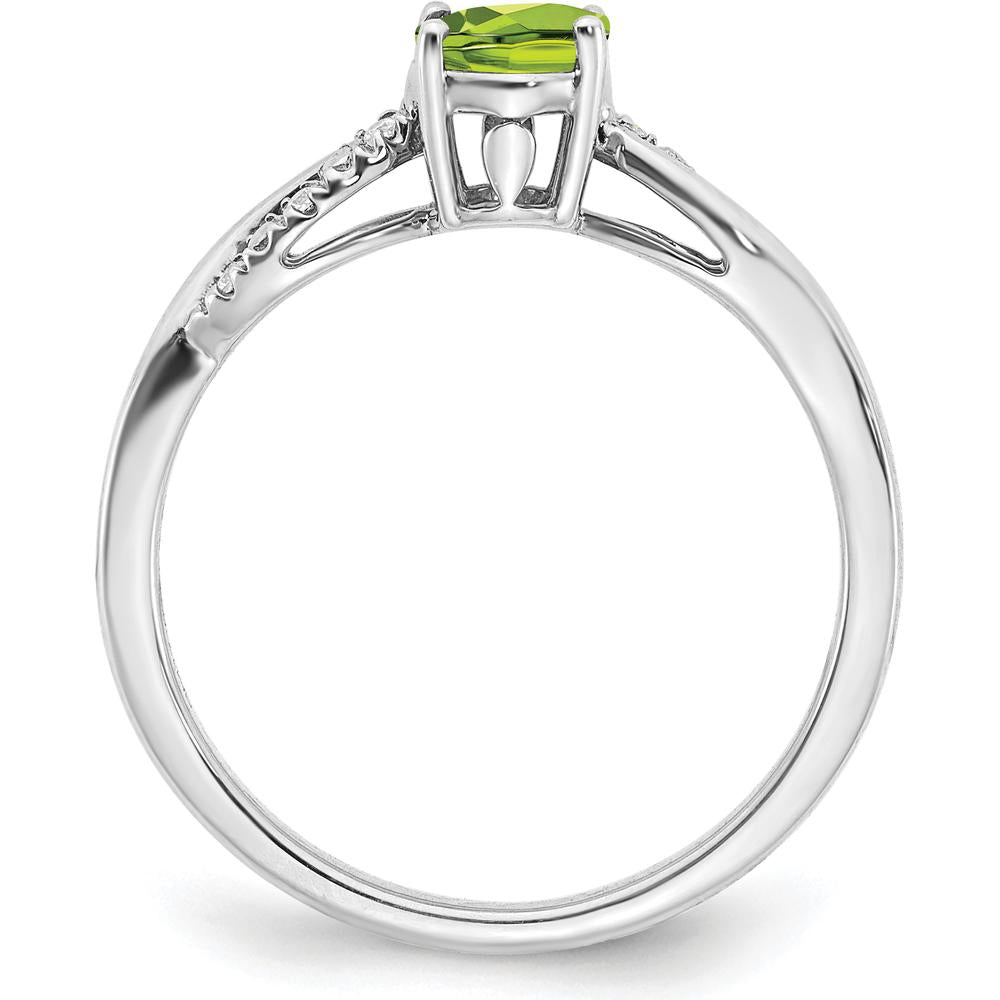 14K White Gold Oval Peridot and Diamond Ring with Tapered Band - 1.21 Carat Peridot, 0.048 Carat Diamond Total Weight by 0