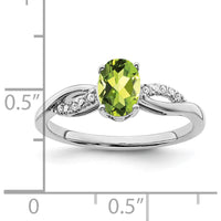 14K White Gold Oval Peridot and Diamond Ring with Tapered Band - 1.21 Carat Peridot, 0.048 Carat Diamond Total Weight by 0