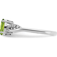 14K White Gold Oval Peridot and Diamond Ring with Tapered Band - 1.21 Carat Peridot, 0.048 Carat Diamond Total Weight by 0