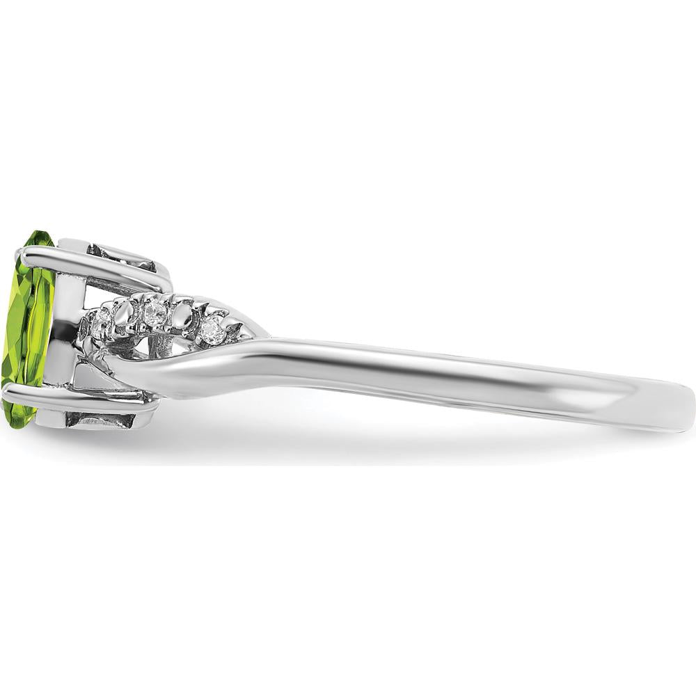 14K White Gold Oval Peridot and Diamond Ring with Tapered Band - 1.21 Carat Peridot, 0.048 Carat Diamond Total Weight by 0