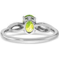 14K White Gold Oval Peridot and Diamond Ring with Tapered Band - 1.21 Carat Peridot, 0.048 Carat Diamond Total Weight by 0
