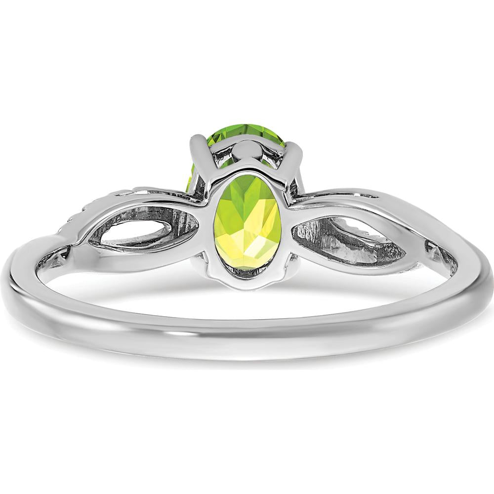 14K White Gold Oval Peridot and Diamond Ring with Tapered Band - 1.21 Carat Peridot, 0.048 Carat Diamond Total Weight by 0