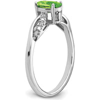 14K White Gold Oval Peridot and Diamond Ring with Tapered Band - 1.21 Carat Peridot, 0.048 Carat Diamond Total Weight by 0