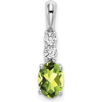 14K White Gold Oval Peridot and Round Diamond Pendant - 0.75 Carat Peridot, 0.13 Carat Total Diamond Weight by Oro Pregiato