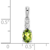 14K White Gold Oval Peridot and Round Diamond Pendant - 0.75 Carat Peridot, 0.13 Carat Total Diamond Weight by Oro Pregiato