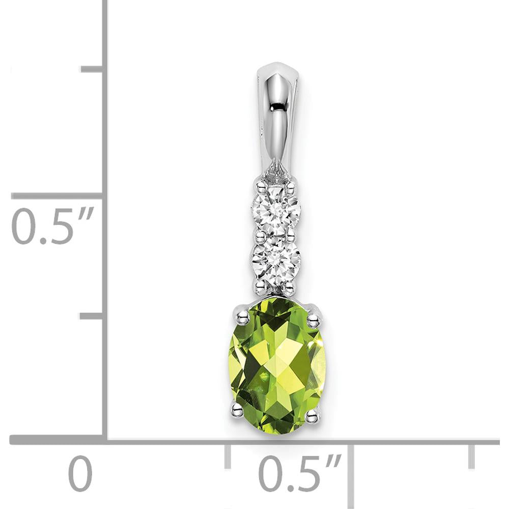 14K White Gold Oval Peridot and Round Diamond Pendant - 0.75 Carat Peridot, 0.13 Carat Total Diamond Weight by Oro Pregiato