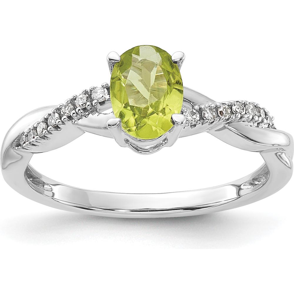 14K White Gold Oval Peridot and Round Diamond Ring - 0.006 Carat Total Diamond Weight by 0