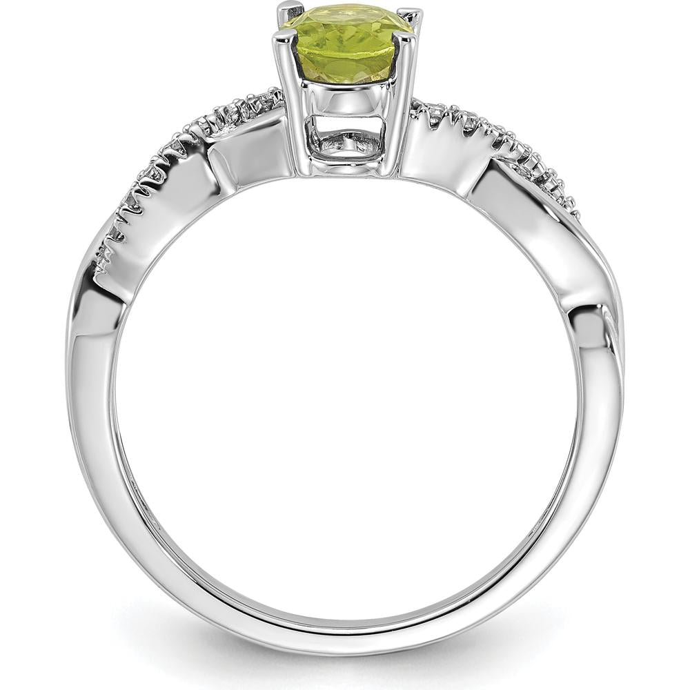 14K White Gold Oval Peridot and Round Diamond Ring - 0.006 Carat Total Diamond Weight by 0