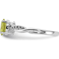 14K White Gold Oval Peridot and Round Diamond Ring - 0.006 Carat Total Diamond Weight by 0