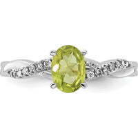 14K White Gold Oval Peridot and Round Diamond Ring - 0.006 Carat Total Diamond Weight by 0