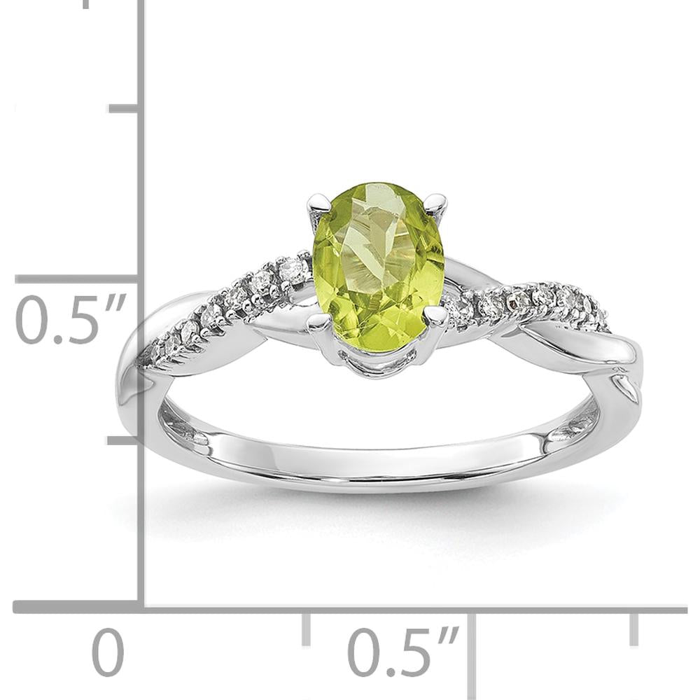 14K White Gold Oval Peridot and Round Diamond Ring - 0.006 Carat Total Diamond Weight by 0
