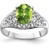 14K White Gold Oval Peridot Checkerboard Ring - 1.30 Carat Peridot by Monteluci Fine Jewelry