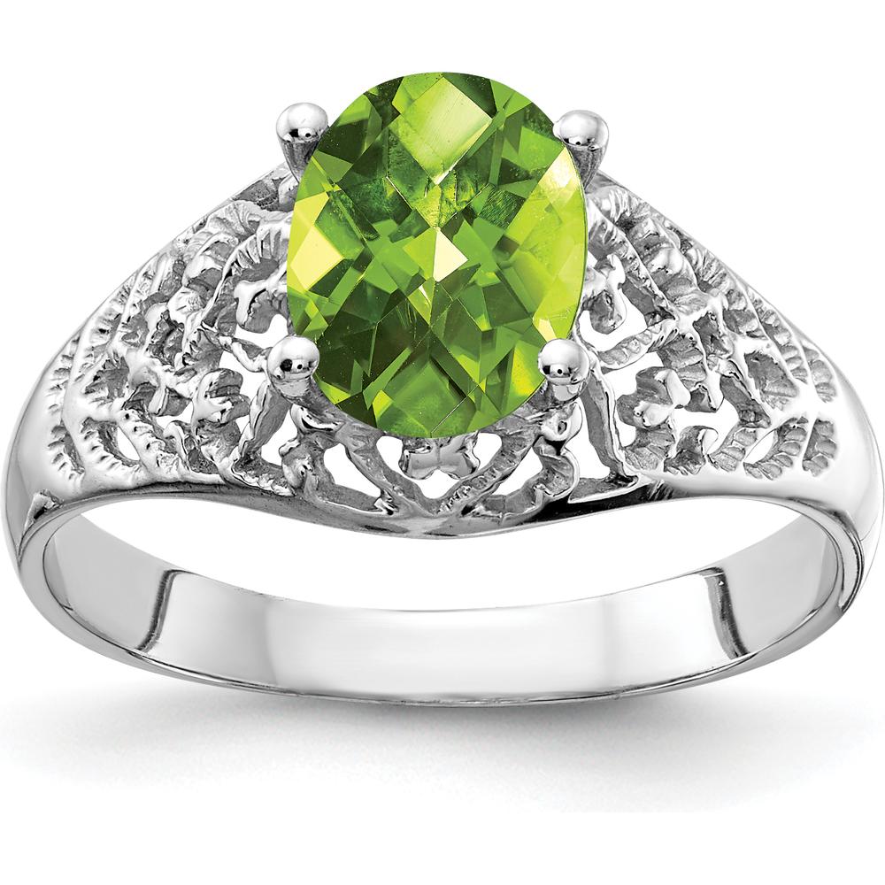 14K White Gold Oval Peridot Checkerboard Ring - 1.30 Carat Peridot by Monteluci Fine Jewelry