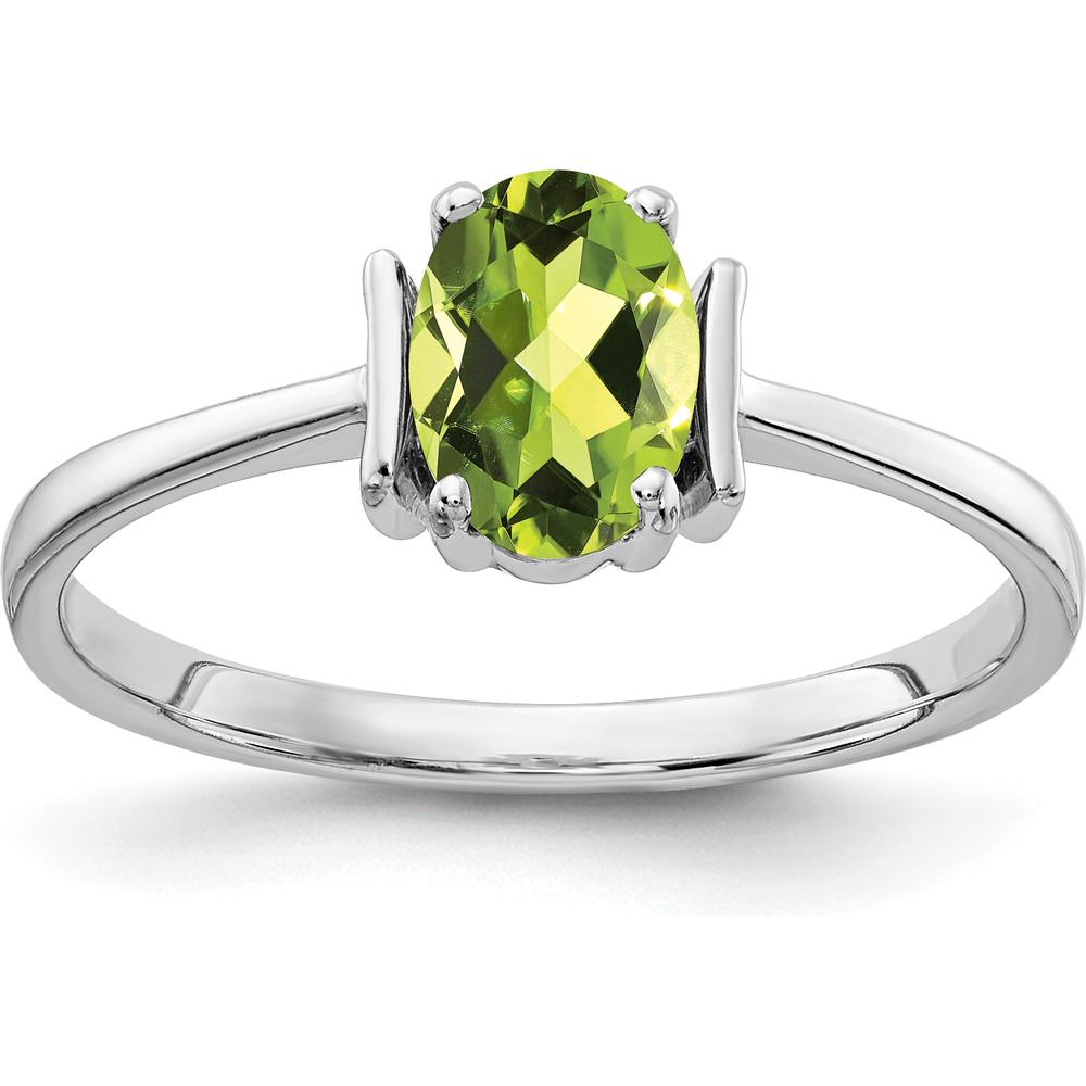 14K White Gold Oval Peridot Ring - 0.850 Carat Faceted Green Peridot by Monteluci Fine Jewelry