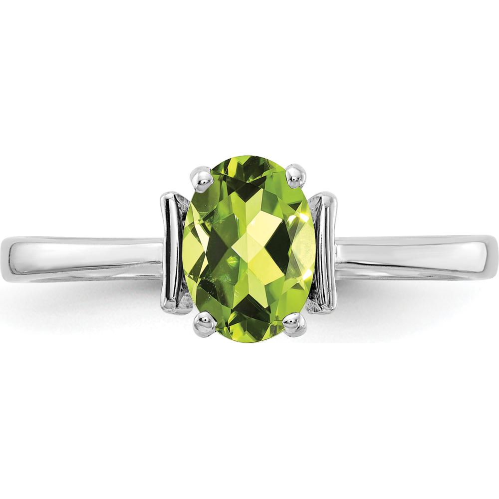 14K White Gold Oval Peridot Ring - 0.850 Carat Faceted Green Peridot by Monteluci Fine Jewelry