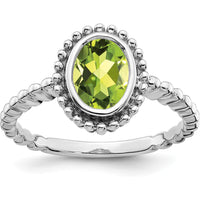14K White Gold Oval Peridot Ring with Milgrain Detail - 1.28 Carat Natural Peridot by 0