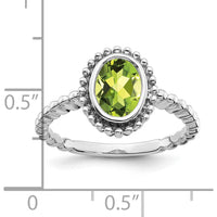14K White Gold Oval Peridot Ring with Milgrain Detail - 1.28 Carat Natural Peridot by 0