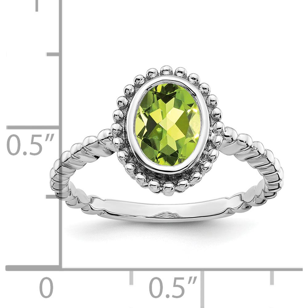 14K White Gold Oval Peridot Ring with Milgrain Detail - 1.28 Carat Natural Peridot by 0