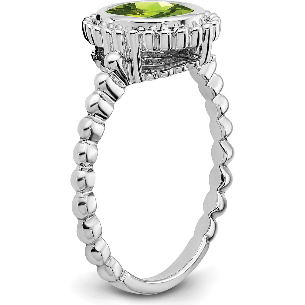 14K White Gold Oval Peridot Ring with Milgrain Detail - 1.28 Carat Natural Peridot by 0