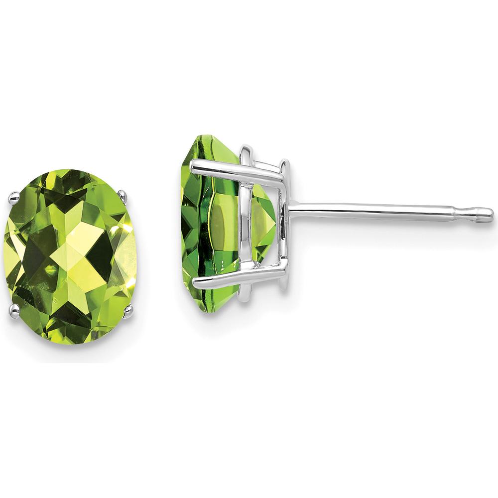 14K White Gold Oval Peridot Stud Earrings - 1.30 Carat Total Gem Weight by Monteluci Fine Jewelry