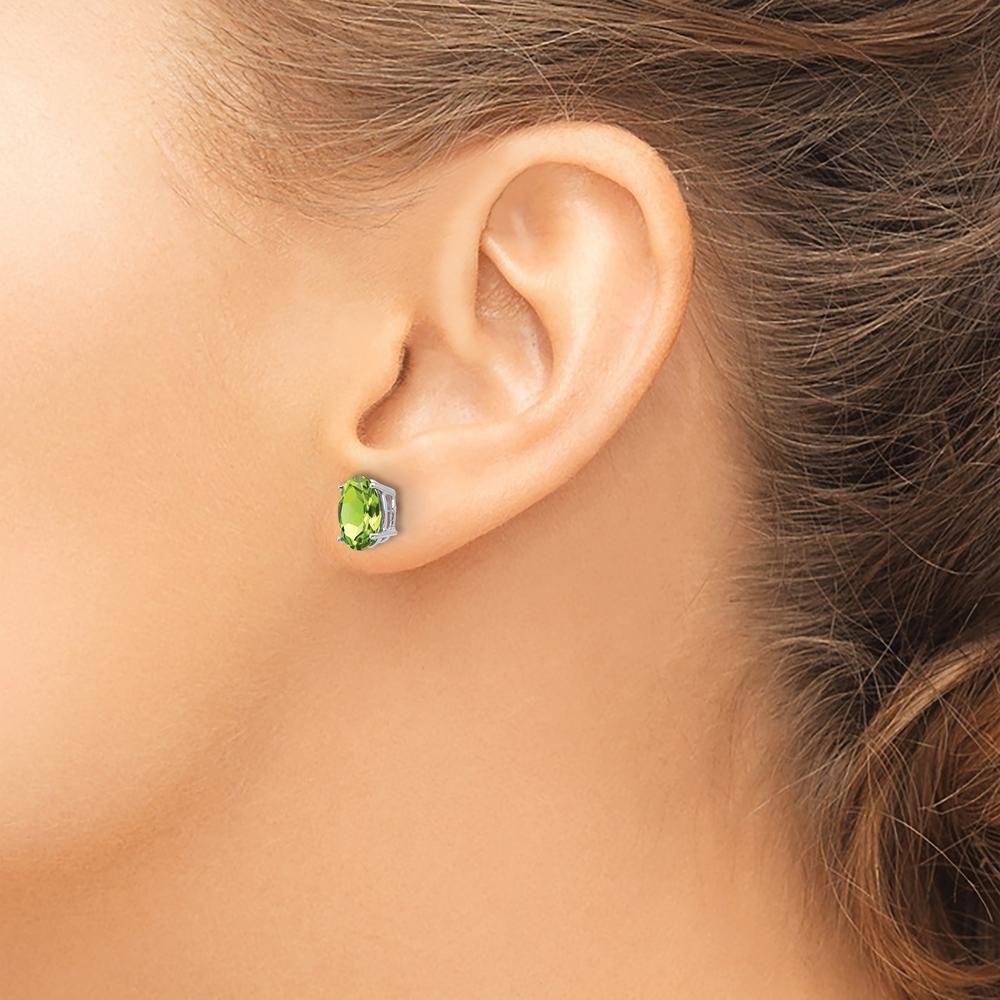 14K White Gold Oval Peridot Stud Earrings - 1.30 Carat Total Gem Weight by Monteluci Fine Jewelry