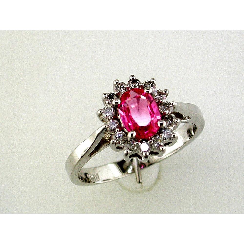 14K White Gold Oval Pink Sapphire and Diamond Halo Ring - 0.95 Carat Pink Sapphire, 0.30 Carat Total Diamond Weight - Royal Jewelry