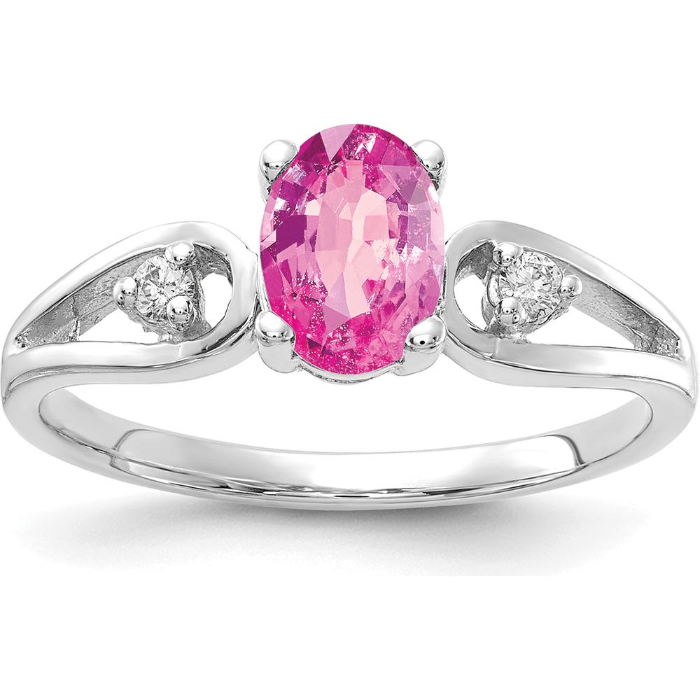 14K White Gold Oval Pink Sapphire and Diamond Split Shank Ring - 1.11 Carat Pink Sapphire and 0.05 Carat Diamond Total Weight by Monteluci Fine Jewelry