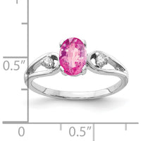 14K White Gold Oval Pink Sapphire and Diamond Split Shank Ring - 1.11 Carat Pink Sapphire and 0.05 Carat Diamond Total Weight by Monteluci Fine Jewelry