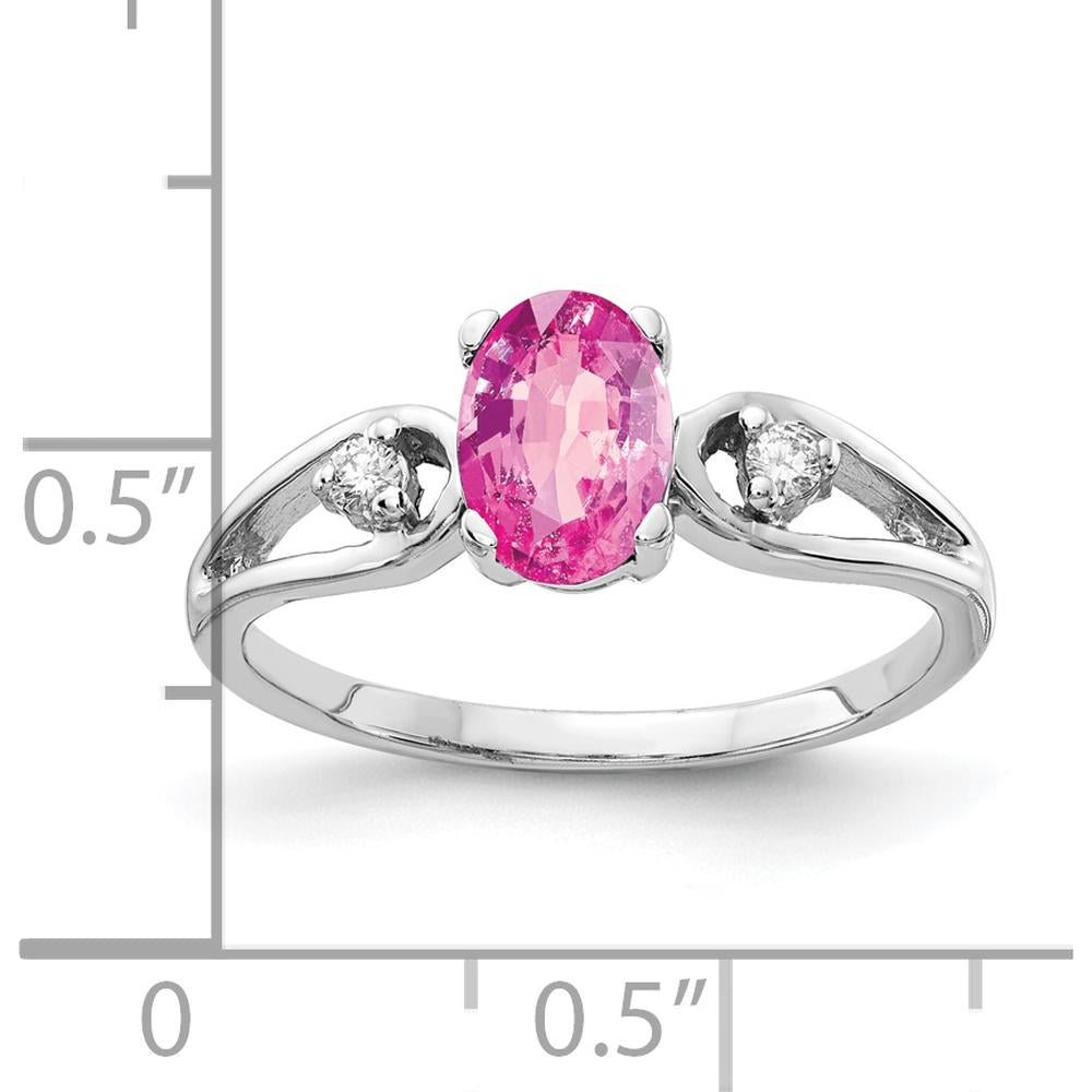 14K White Gold Oval Pink Sapphire and Diamond Split Shank Ring - 1.11 Carat Pink Sapphire and 0.05 Carat Diamond Total Weight by Monteluci Fine Jewelry