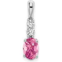 14K White Gold Oval Pink Tourmaline and Diamond Pendant - 0.75 Carat Total Pink Tourmaline Weight by Oro Pregiato